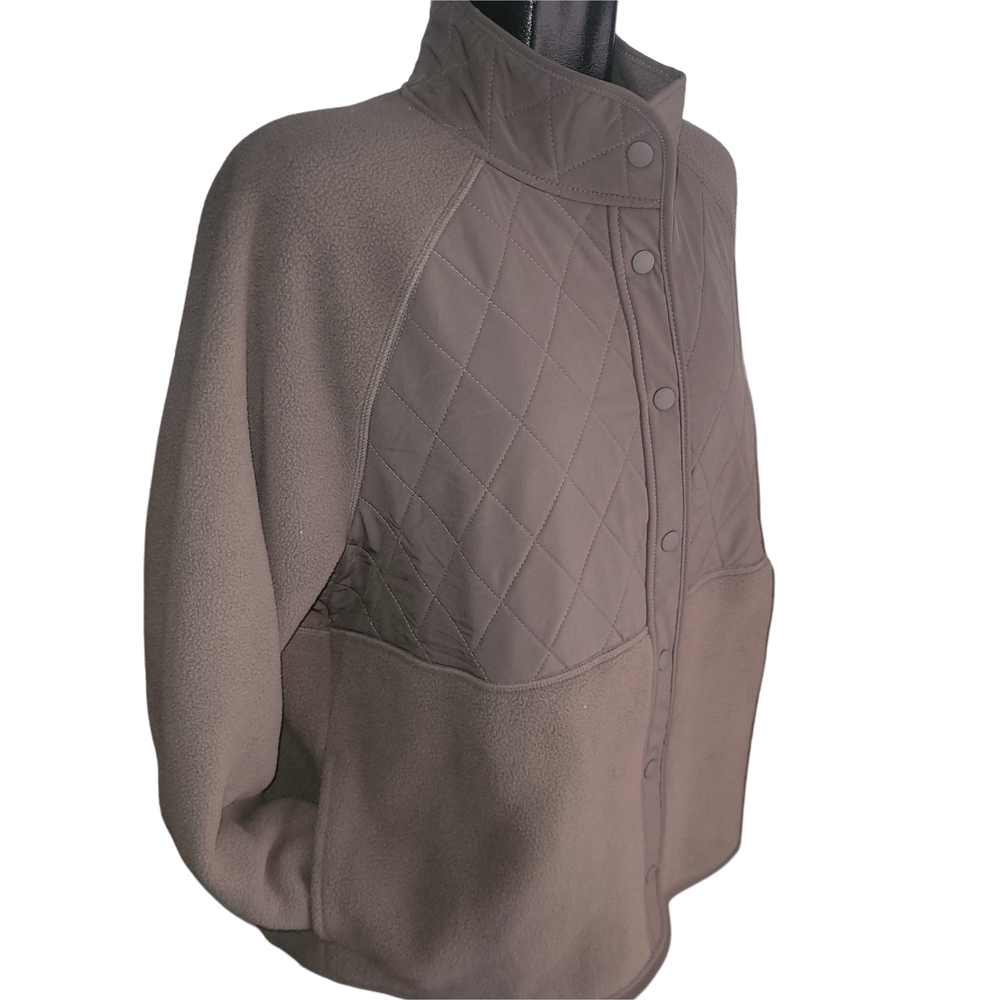 Gap Fit Womens Taupe Quilted Panel Fleece Snap Button-Up Jacket Size XL - Picture 3 of 8